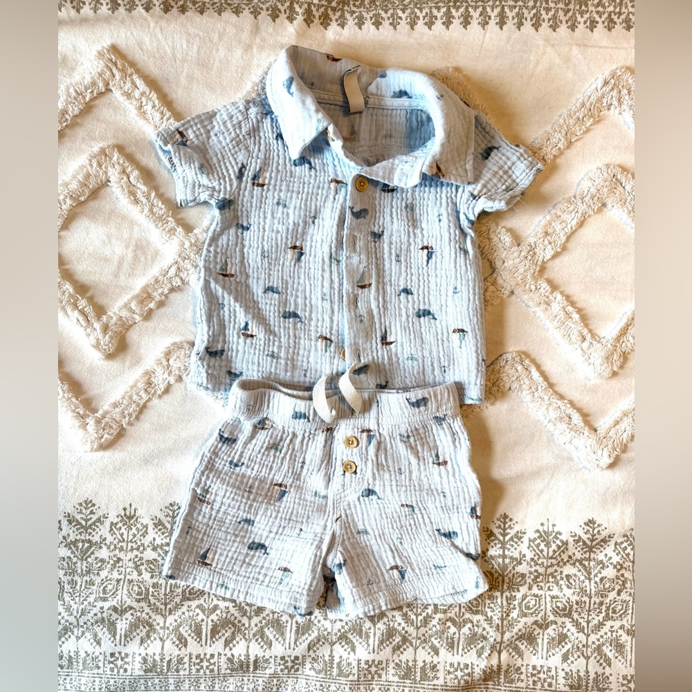 Kids Light Blue Sailboat Cotton Matching Set Very Soft Size 12 months